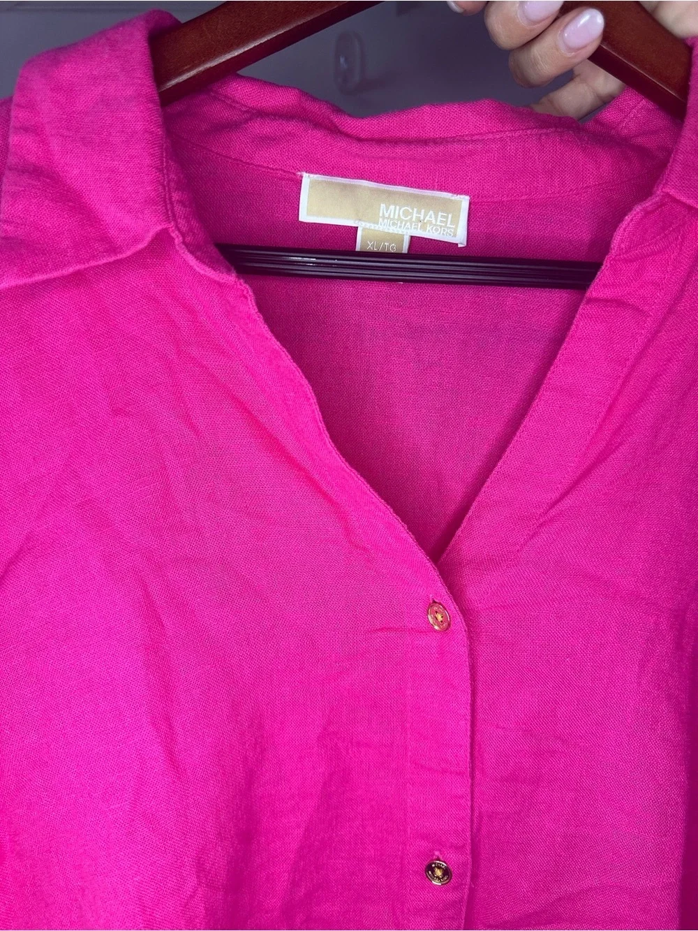 Michael Kors Pink Linen Blend Button Front Shirt Coastal Resort Womens
